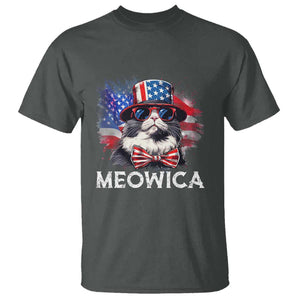 Funny 4th Of July T Shirt Meowica American Flag USA Cat TS11 Dark Heather Print Your Wear