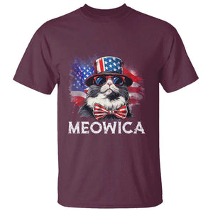 Funny 4th Of July T Shirt Meowica American Flag USA Cat TS11 Maroon Print Your Wear