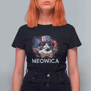 Funny 4th Of July T Shirt For Women Meowica American Flag USA Cat TS11 Black Print Your Wear