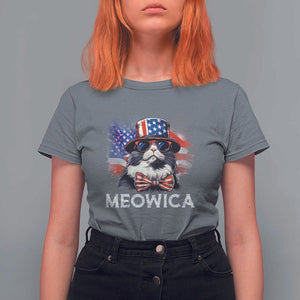 Funny 4th Of July T Shirt For Women Meowica American Flag USA Cat TS11 Charcoal Print Your Wear