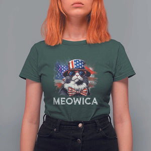 Funny 4th Of July T Shirt For Women Meowica American Flag USA Cat TS11 Dark Forest Green Print Your Wear