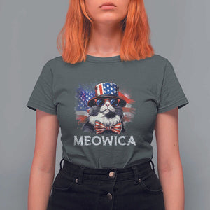 Funny 4th Of July T Shirt For Women Meowica American Flag USA Cat TS11 Dark Heather Print Your Wear