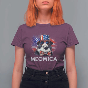 Funny 4th Of July T Shirt For Women Meowica American Flag USA Cat TS11 Maroon Print Your Wear