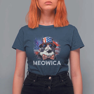 Funny 4th Of July T Shirt For Women Meowica American Flag USA Cat TS11 Navy Print Your Wear