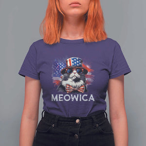 Funny 4th Of July T Shirt For Women Meowica American Flag USA Cat TS11 Purple Print Your Wear