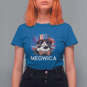 Funny 4th Of July T Shirt For Women Meowica American Flag USA Cat TS11 Royal Blue Print Your Wear