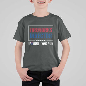 Funny 4th Of July T Shirt For Kid Fireworks Director If I Run You Run America Flag TS11 Dark Heather Print Your Wear