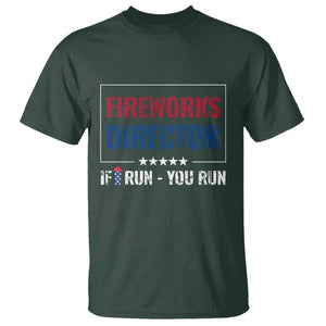 Funny 4th Of July T Shirt Fireworks Director If I Run You Run America Flag TS11 Dark Forest Green Print Your Wear