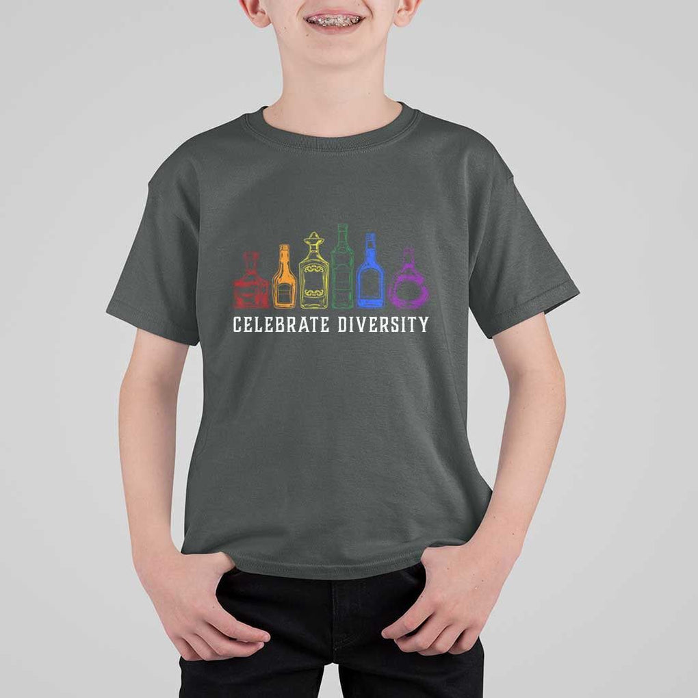 LGBTQ Pride T Shirt For Kid Celebrate Diversity LGBT Flag Wine Drinker TS11 Dark Heather Print Your Wear