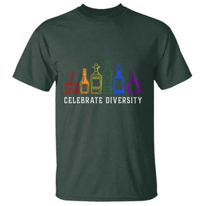 LGBTQ Pride T Shirt Celebrate Diversity LGBT Flag Wine Drinker TS11 Dark Forest Green Print Your Wear