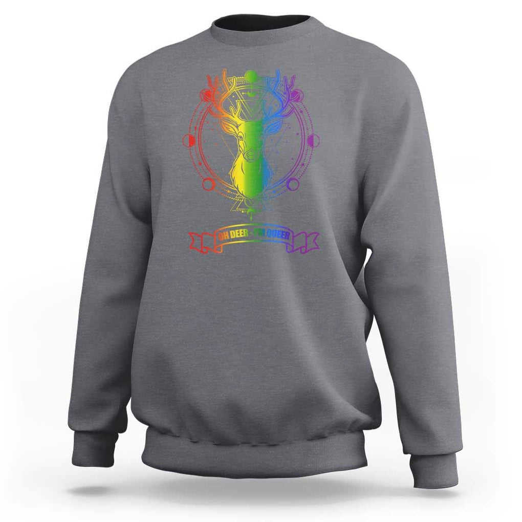 LGBTQ Sweatshirt Oh Deer I'm Queer Vintage Pride Lesbian Gay TS11 Charcoal Print Your Wear