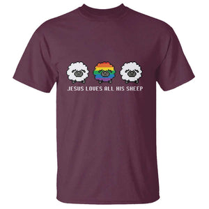 LGBTQ T Shirt Jesus Loves All His Sheep Gay Pride Woolly Sheep TS11 Maroon Print Your Wear