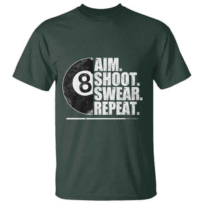 Billards Lover T Shirt Aim Shoot Swear Repeat Funny Pool Balls Cue TS11 Dark Forest Green Print Your Wear