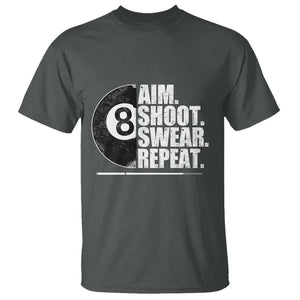 Billards Lover T Shirt Aim Shoot Swear Repeat Funny Pool Balls Cue TS11 Dark Heather Print Your Wear