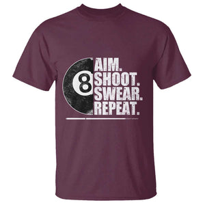 Billards Lover T Shirt Aim Shoot Swear Repeat Funny Pool Balls Cue TS11 Maroon Print Your Wear