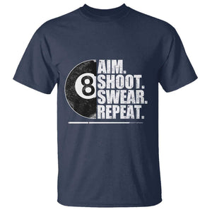 Billards Lover T Shirt Aim Shoot Swear Repeat Funny Pool Balls Cue TS11 Navy Print Your Wear