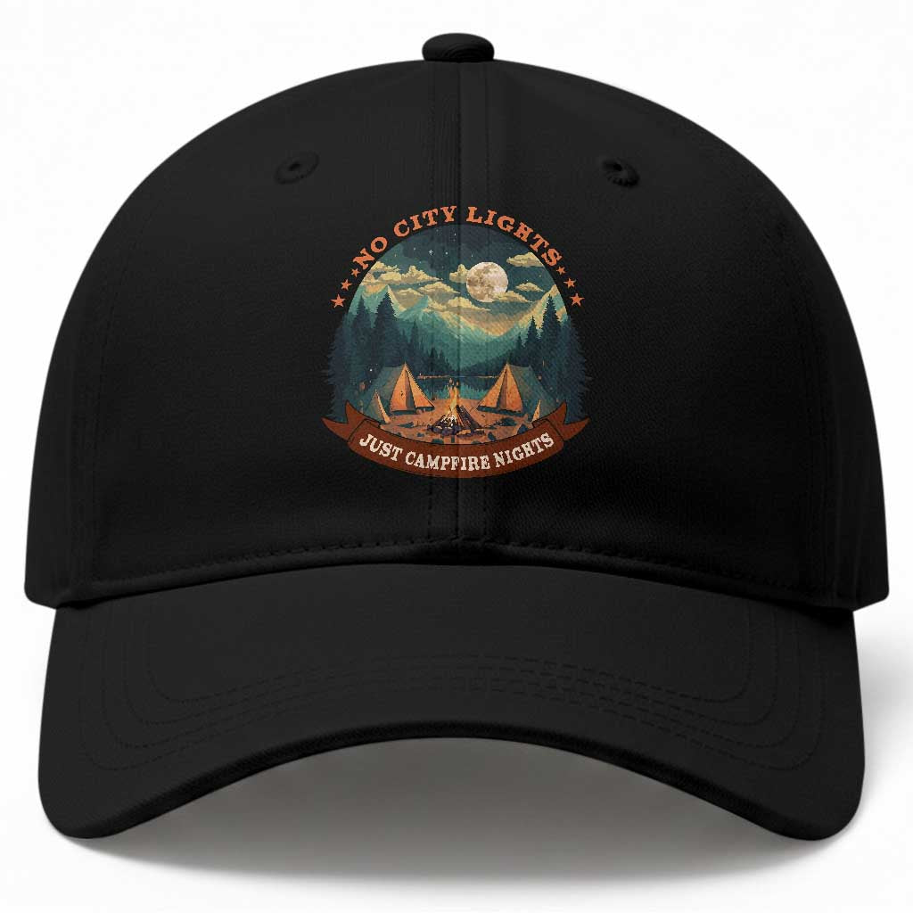 Funny No City Lights Just Campfire Nights Baseball Cap Camping Lover
