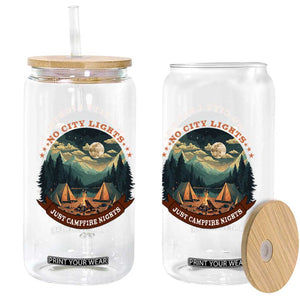 Funny No City Lights Just Campfire Nights Glass Can Camping Lover