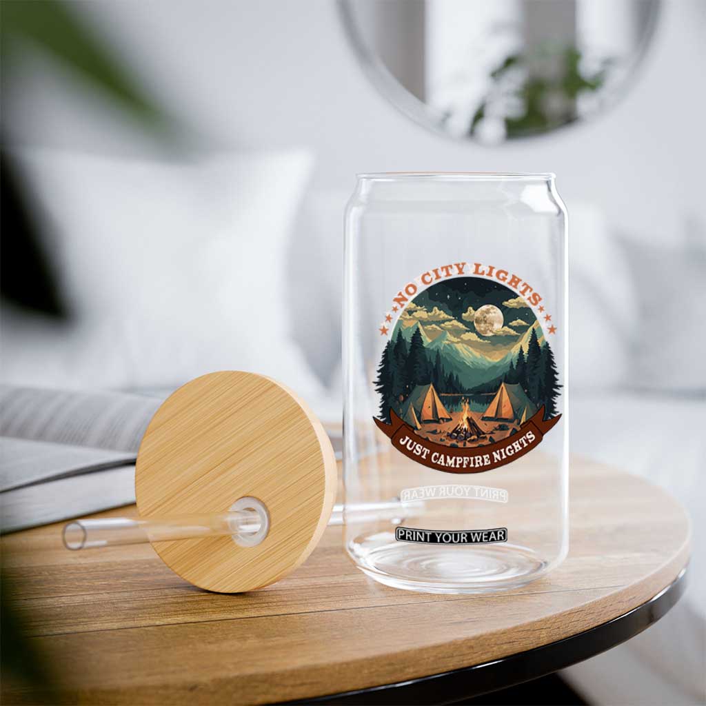 Funny No City Lights Just Campfire Nights Glass Can Camping Lover