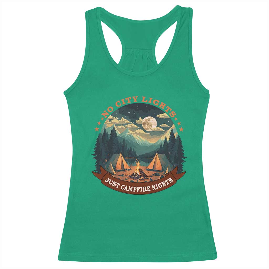 Funny No City Lights Just Campfire Nights Racerback Tank Top Camping Lover