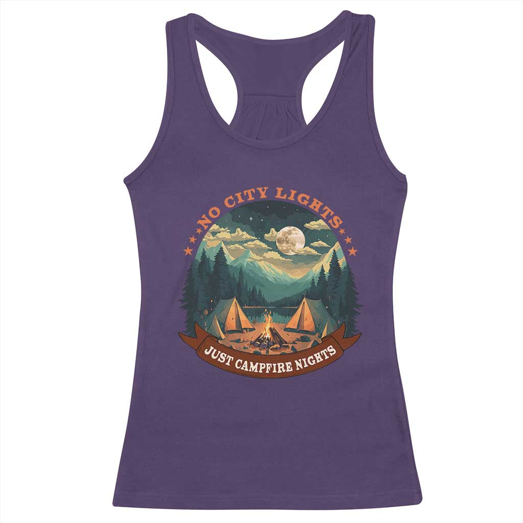 Funny No City Lights Just Campfire Nights Racerback Tank Top Camping Lover