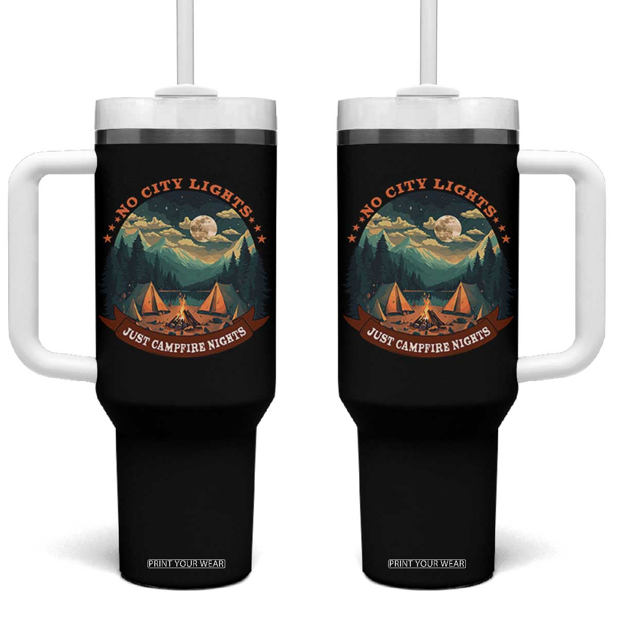 Funny No City Lights Just Campfire Nights Tumbler With Handle Camping Lover