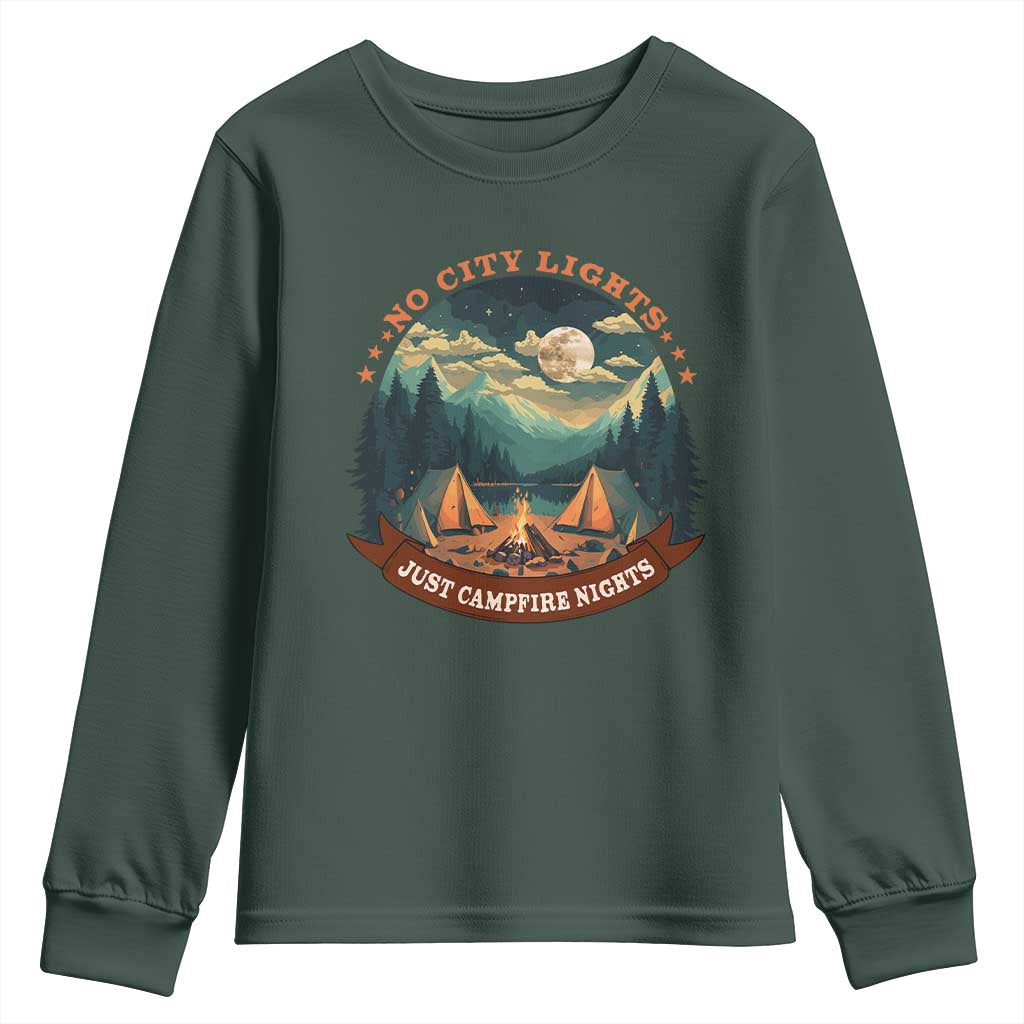 Funny No City Lights Just Campfire Nights Youth Sweatshirt Camping Lover