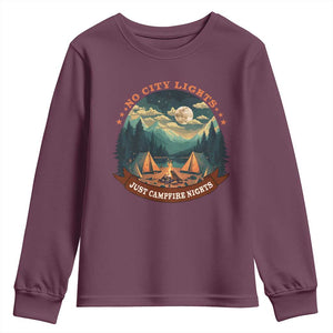 Funny No City Lights Just Campfire Nights Youth Sweatshirt Camping Lover