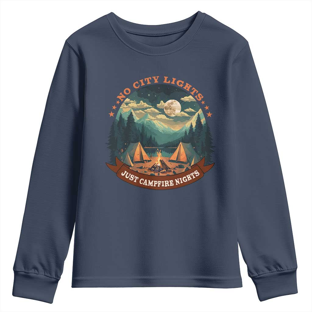 Funny No City Lights Just Campfire Nights Youth Sweatshirt Camping Lover
