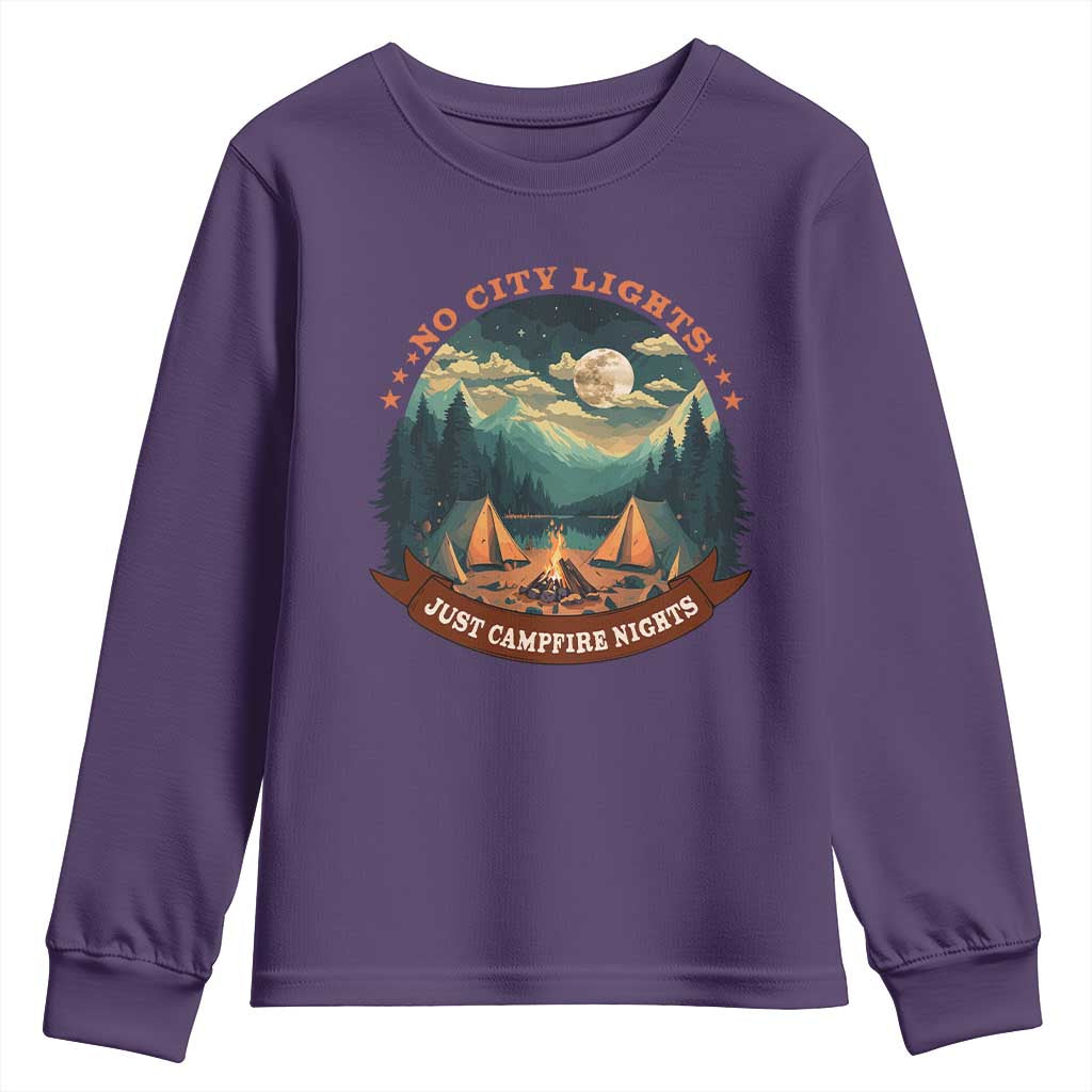 Funny No City Lights Just Campfire Nights Youth Sweatshirt Camping Lover