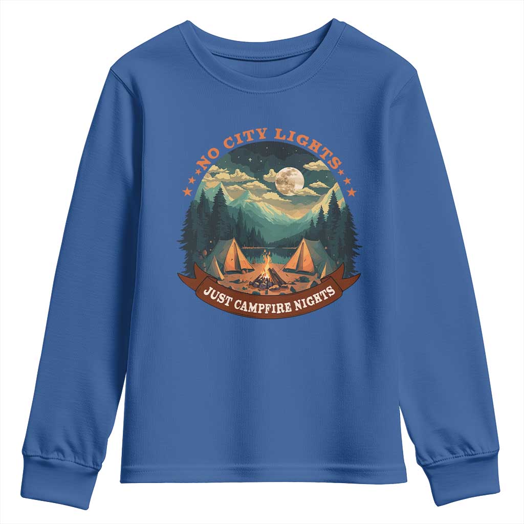 Funny No City Lights Just Campfire Nights Youth Sweatshirt Camping Lover
