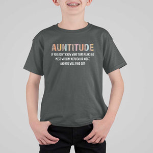 Funny Aunt T Shirt For Kid Auntitude Leopard Nephew Niece TS11 Dark Heather Print Your Wear