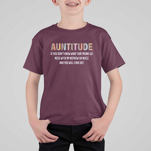 Funny Aunt T Shirt For Kid Auntitude Leopard Nephew Niece TS11 Maroon Print Your Wear