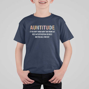 Funny Aunt T Shirt For Kid Auntitude Leopard Nephew Niece TS11 Navy Print Your Wear