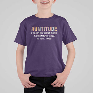 Funny Aunt T Shirt For Kid Auntitude Leopard Nephew Niece TS11 Purple Print Your Wear