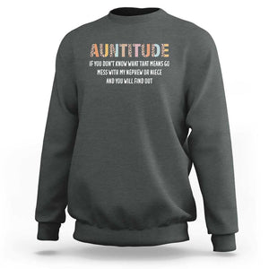 Funny Aunt Sweatshirt Auntitude Leopard Nephew Niece TS11 Dark Heather Print Your Wear