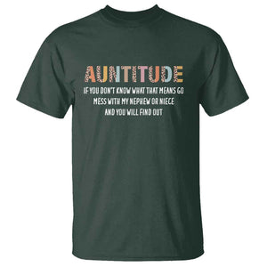 Funny Aunt T Shirt Auntitude Leopard Nephew Niece TS11 Dark Forest Green Print Your Wear