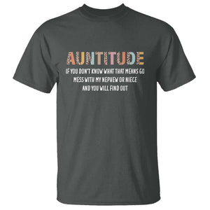 Funny Aunt T Shirt Auntitude Leopard Nephew Niece TS11 Dark Heather Print Your Wear