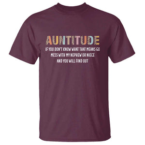 Funny Aunt T Shirt Auntitude Leopard Nephew Niece TS11 Maroon Print Your Wear