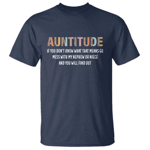 Funny Aunt T Shirt Auntitude Leopard Nephew Niece TS11 Navy Print Your Wear