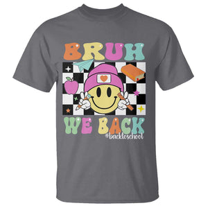 Bruh We Back T Shirt Back To School Retro Groovy Smile Face TS11 Charcoal Print Your Wear