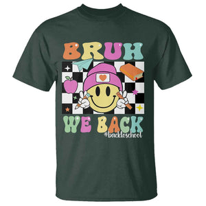 Bruh We Back T Shirt Back To School Retro Groovy Smiley Face TS11 Dark Forest Green Print Your Wear