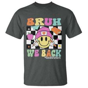 Bruh We Back T Shirt Back To School Retro Groovy Smiley Face TS11 Dark Heather Print Your Wear