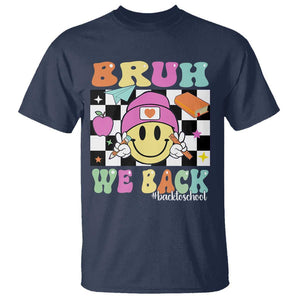 Bruh We Back T Shirt Back To School Retro Groovy Smile Face TS11 Navy Print Your Wear