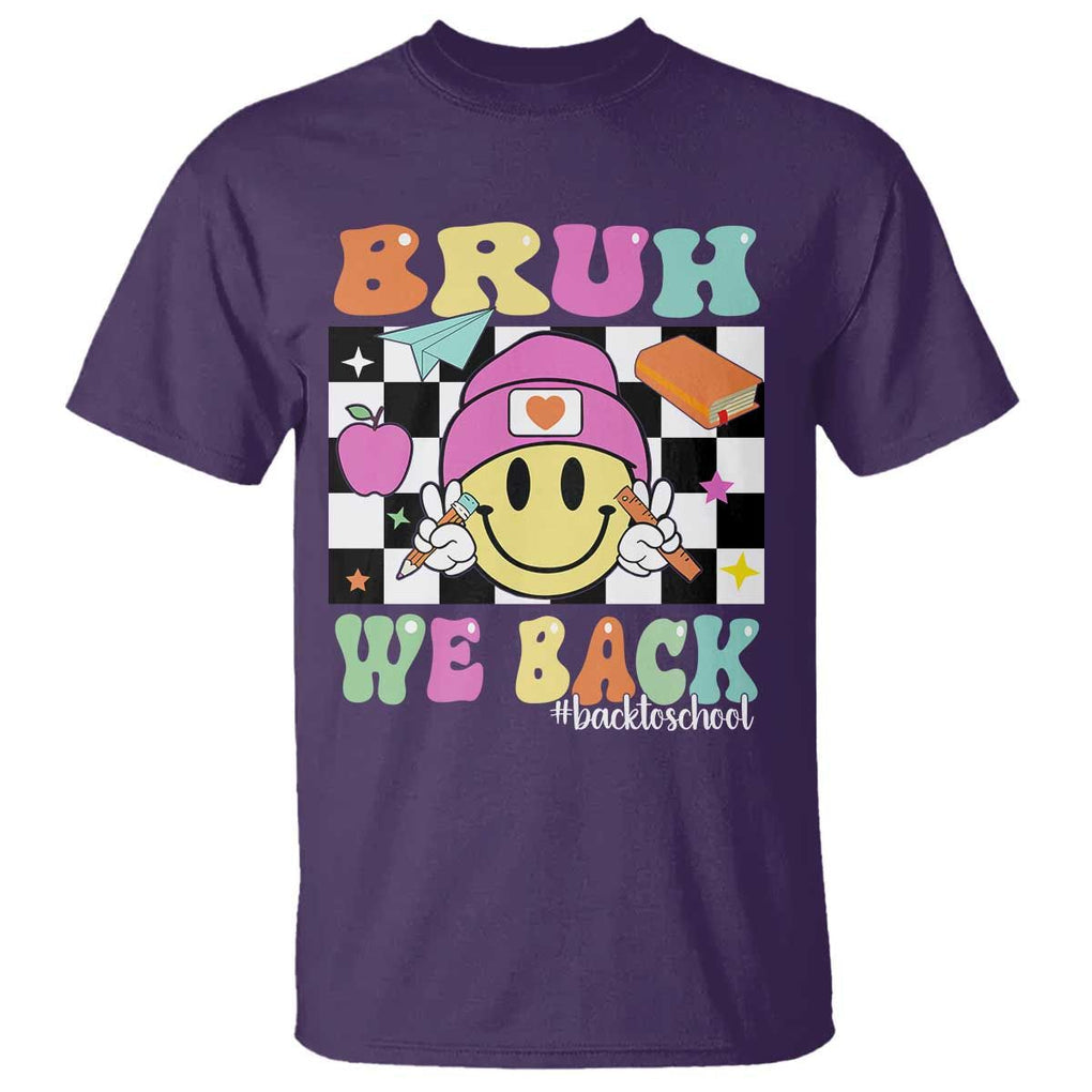 Bruh We Back T Shirt Back To School Retro Groovy Smile Face TS11 Purple Print Your Wear