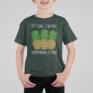 Funny Christmas In July Pineapple T Shirt For Kid It's Fine I'm Fine Everything Is Fine TS11 Dark Forest Green Print Your Wear