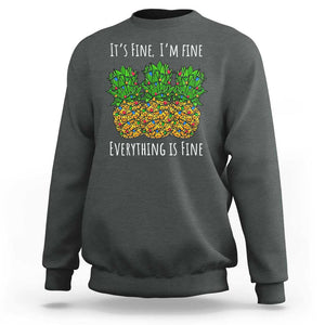 Funny Christmas In July Pineapple Sweatshirt It's Fine I'm Fine Everything Is Fine TS11 Dark Heather Print Your Wear