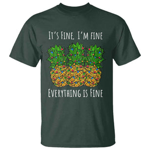 Funny Christmas In July Pineapple T Shirt It's Fine I'm Fine Everything Is Fine TS11 Dark Forest Green Print Your Wear