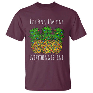 Funny Christmas In July Pineapple T Shirt It's Fine I'm Fine Everything Is Fine TS11 Maroon Print Your Wear