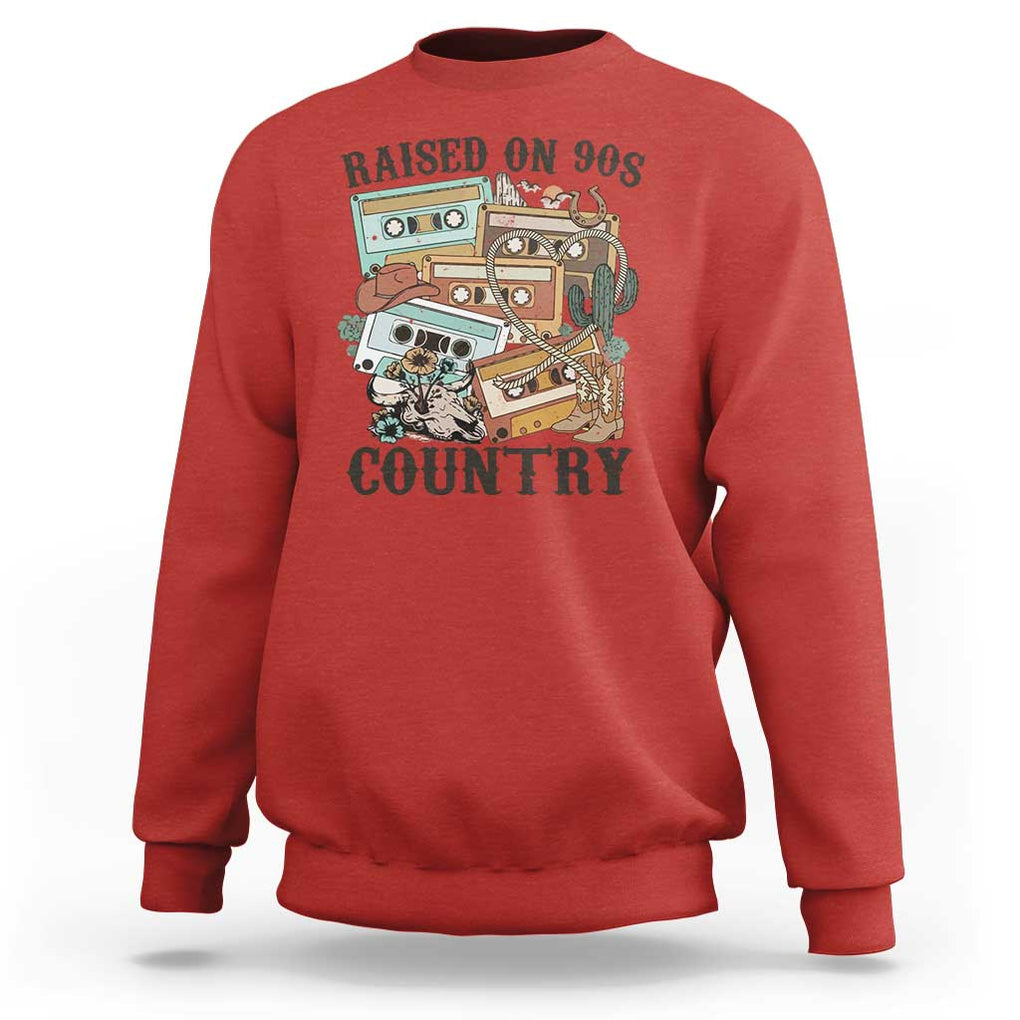 Funny Western Country Sweatshirt Raised On 90s Country Mixtape TS11 Red Print Your Wear